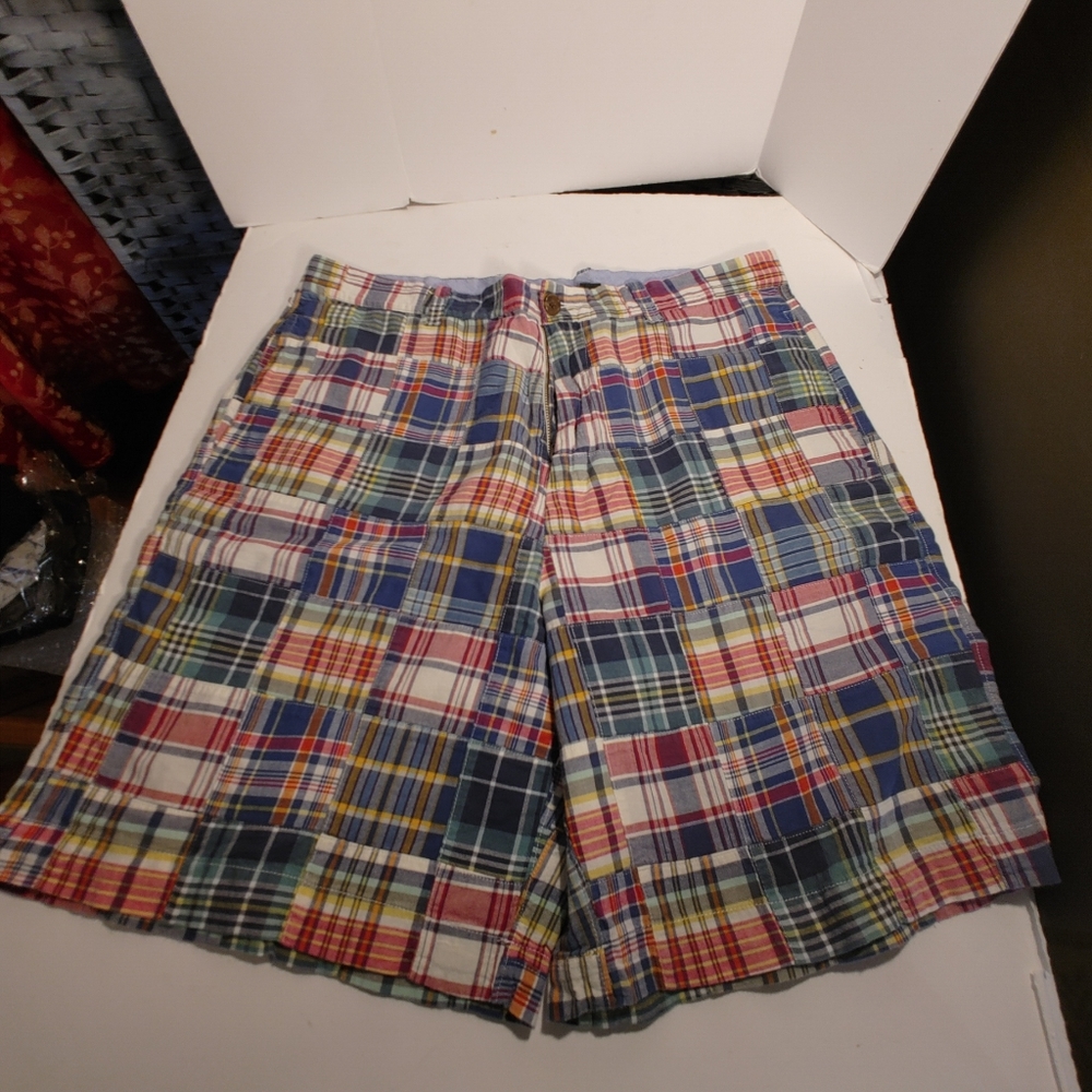 J Crew Men's Shorts Plaid Patchwork size 34 Inseam 8.5 inches